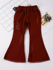 Toddler Girls Ripped Jeans Flare Leg Denim Bell Bottoms Pants