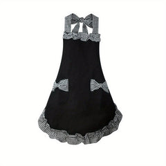 Polyester Retro Ladies Kitchen Apron with Lace Detailing