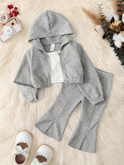 Baby Girl Waffle Hooded Top and Pants Set