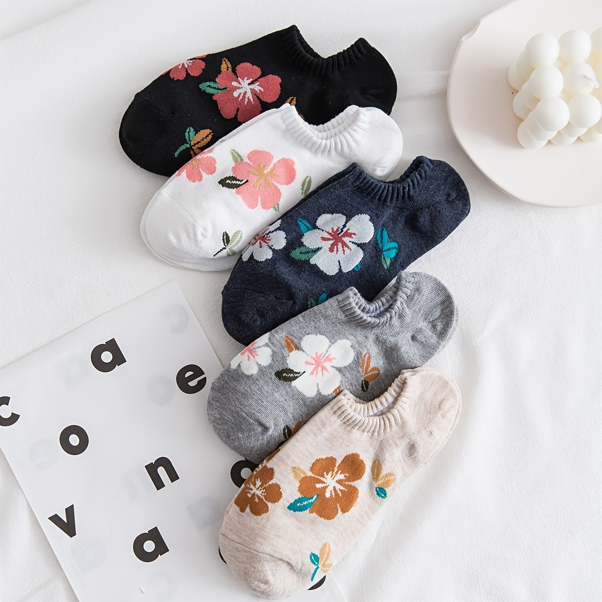 5 Pairs Floral Ankle Socks Mixed Cotton Stockings
