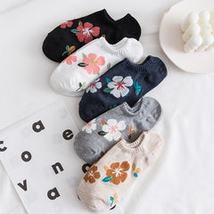 5 Pairs Floral Ankle Socks Mixed Cotton Stockings