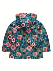 Toddler Girls Hooded Jacket Flowers Graphic Casual Coat Top