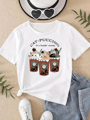 Happy Girls T Shirt Cartoon Drinks Graphic Casual Tee Top