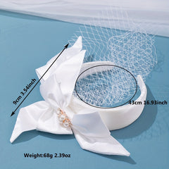 Vintage Ivory Mesh Bow Headband Wide Brim Women's Hair Accessories