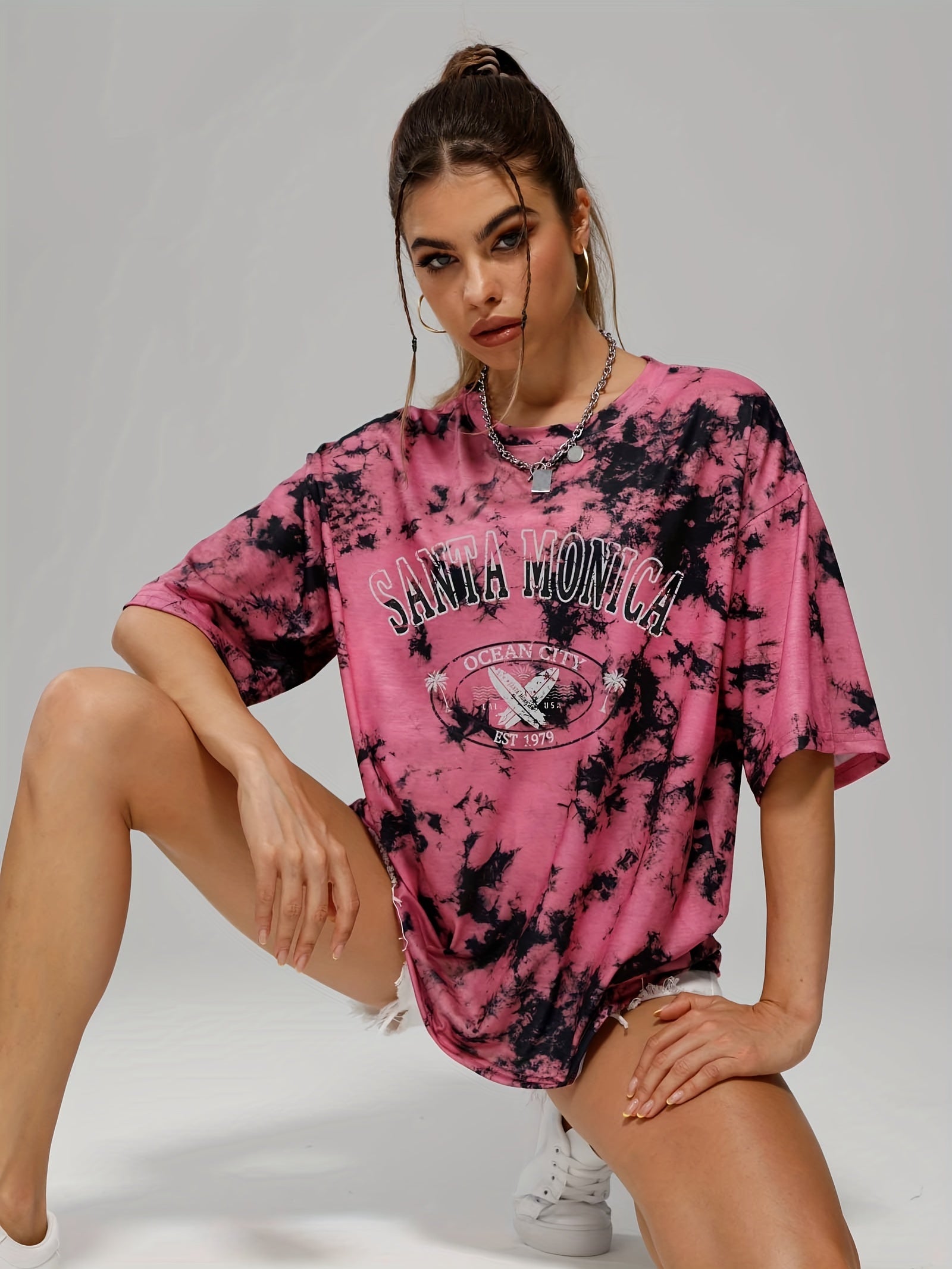 Women's Tie Dye Graphic Tee Loose Sports T shirt