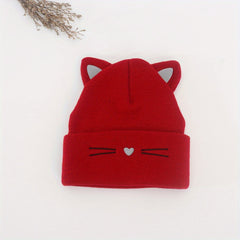 Warm Knitted Cat Beanie Hat for 1-4 Year Old Girls
