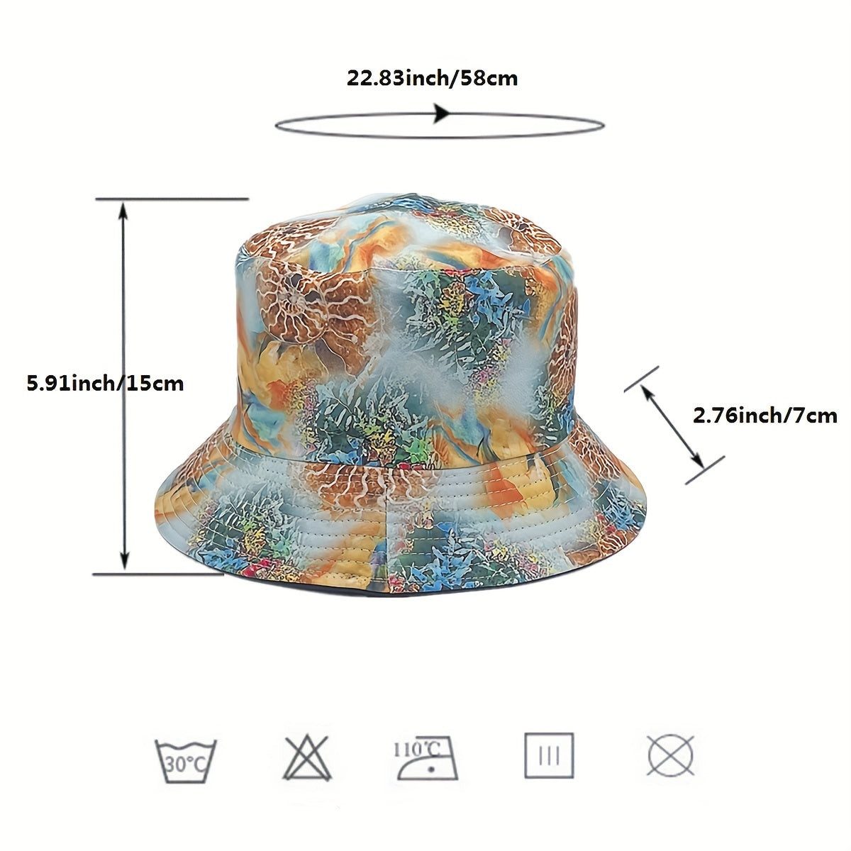 Under Sea Print Reversible Cotton Basin Hat UV Protection Travel Beach Hats