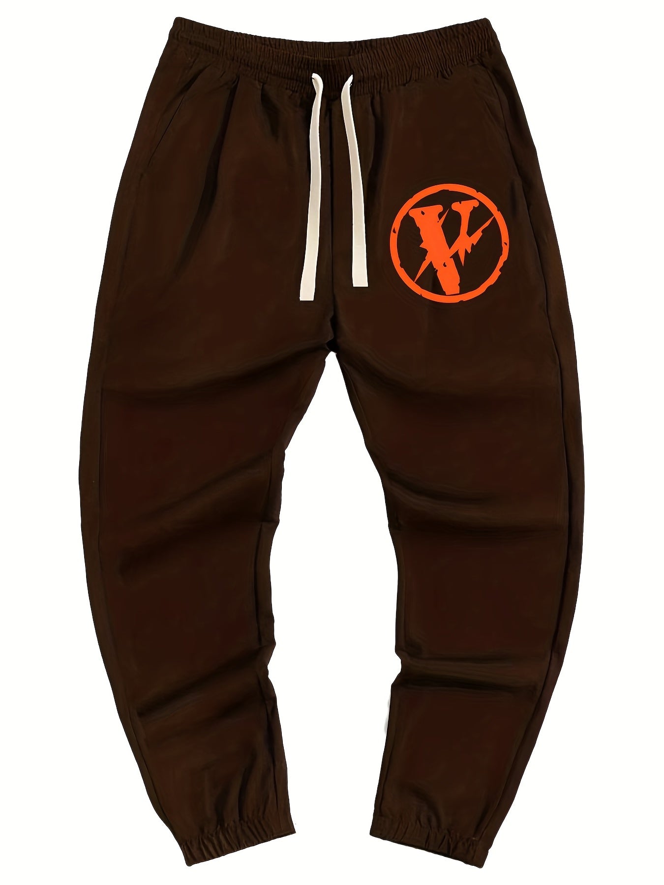 Men's Casual Wide Leg Drawstring Pants - Letter V Print