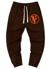 Men's Casual Wide Leg Drawstring Pants - Letter V Print
