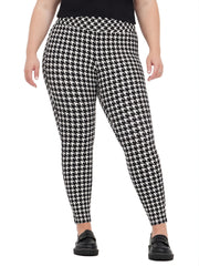 Houndstooth High Rise Wide Waist Band Stretch Leggings