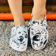 Halloween Ghost Face Pattern Low Top Sneakers Lightweight Walking Shoes