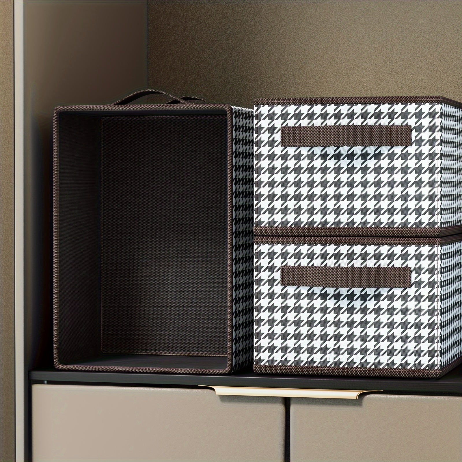 Foldable Houndstooth Storage Box - Non-woven Container for Household Items