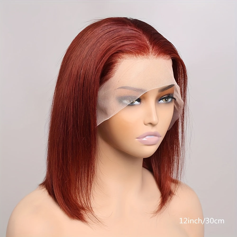 Short Straight Bob Cut Lace Front Human Hair Wig 180 Density Natural Hairline