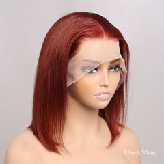 Short Straight Bob Cut Lace Front Human Hair Wig 180 Density Natural Hairline