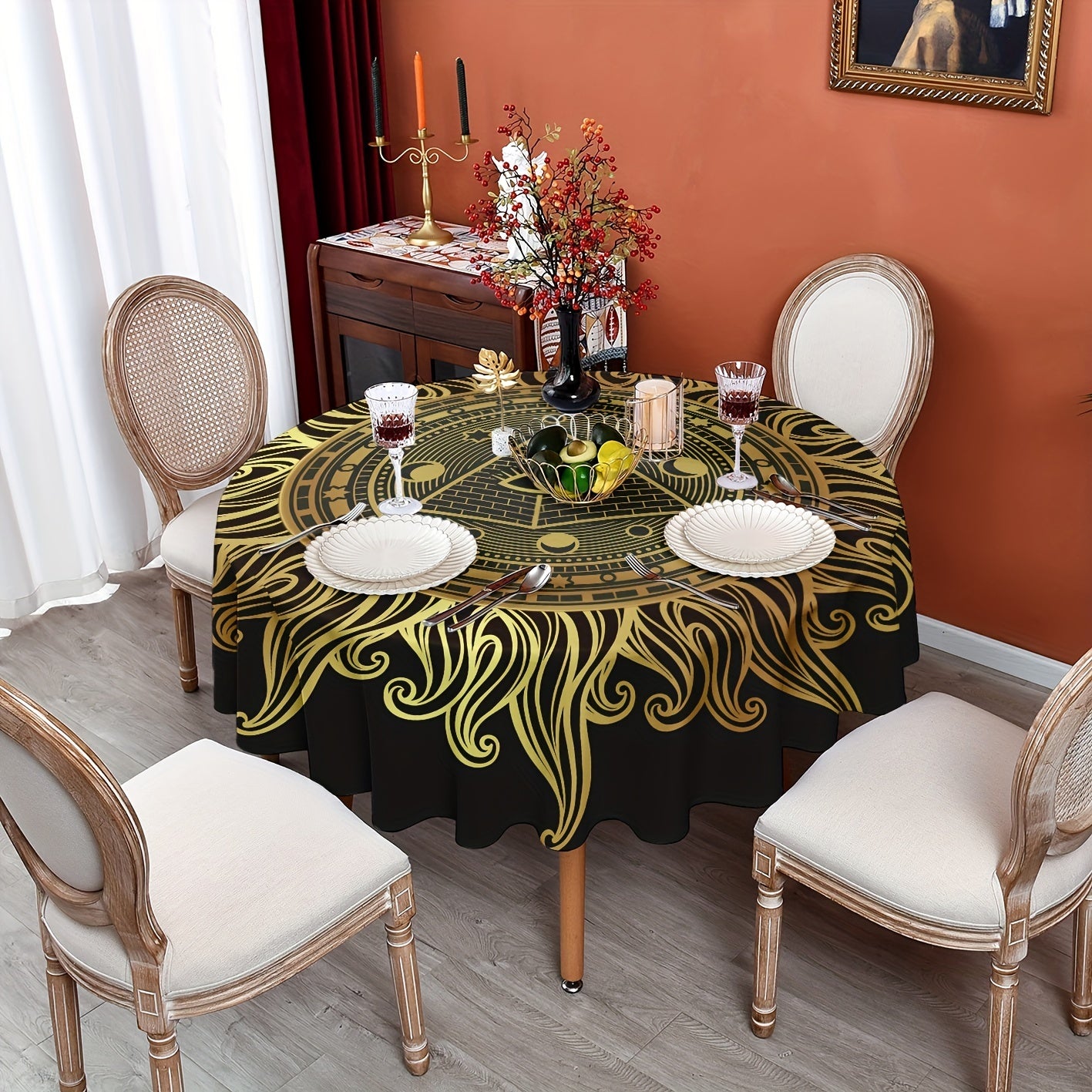 Sun God Printed Round Table Cloth Colorful Table Cover