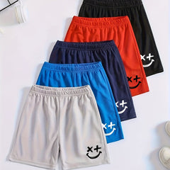 5pcs Boys Smiling Print Shorts Comfortable Quick Dry Summer Outdoor