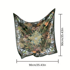 Boho Floral Print Silk Square Scarf Neckerchief Vintage Head Wrap