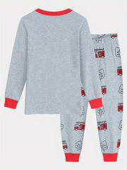 2pcs Boys Pajamas Cartoon Truck Graphic Cotton Pjs Sleepwear Set