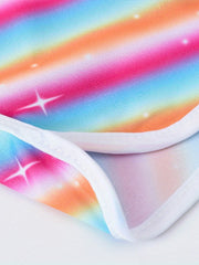 Girls Stars & Rainbow Print Drawstring Pants Casual Sport Shorts