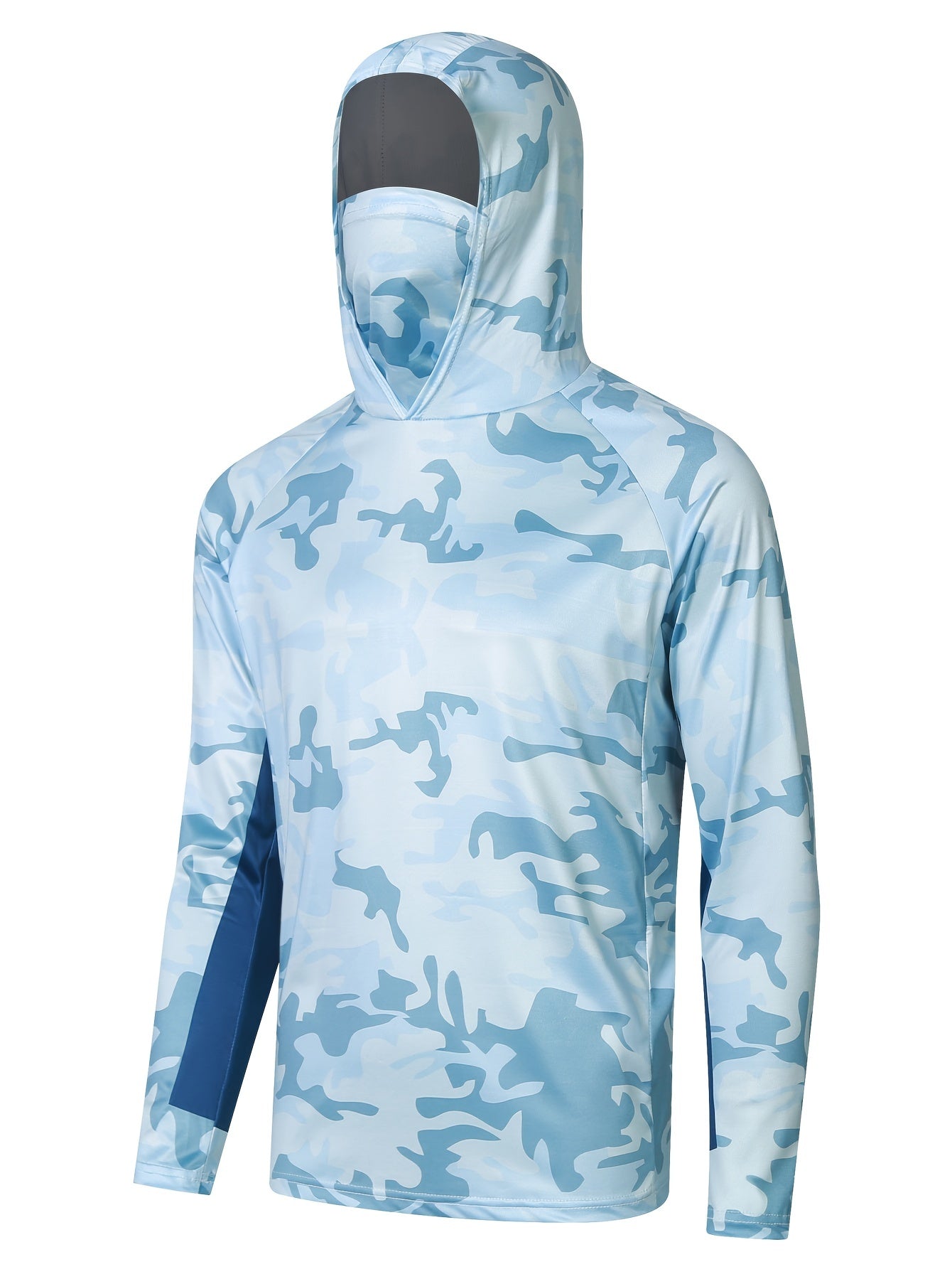 Men's UPF 50 Hooded Shirt With Mask Active Camo Quick Dry Long Sleeve Rash Guard