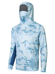 Men's UPF 50 Hooded Shirt With Mask Active Camo Quick Dry Long Sleeve Rash Guard