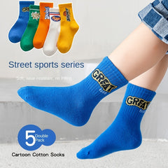 Boys Street Style Sports Socks - Set of 5 Pairs