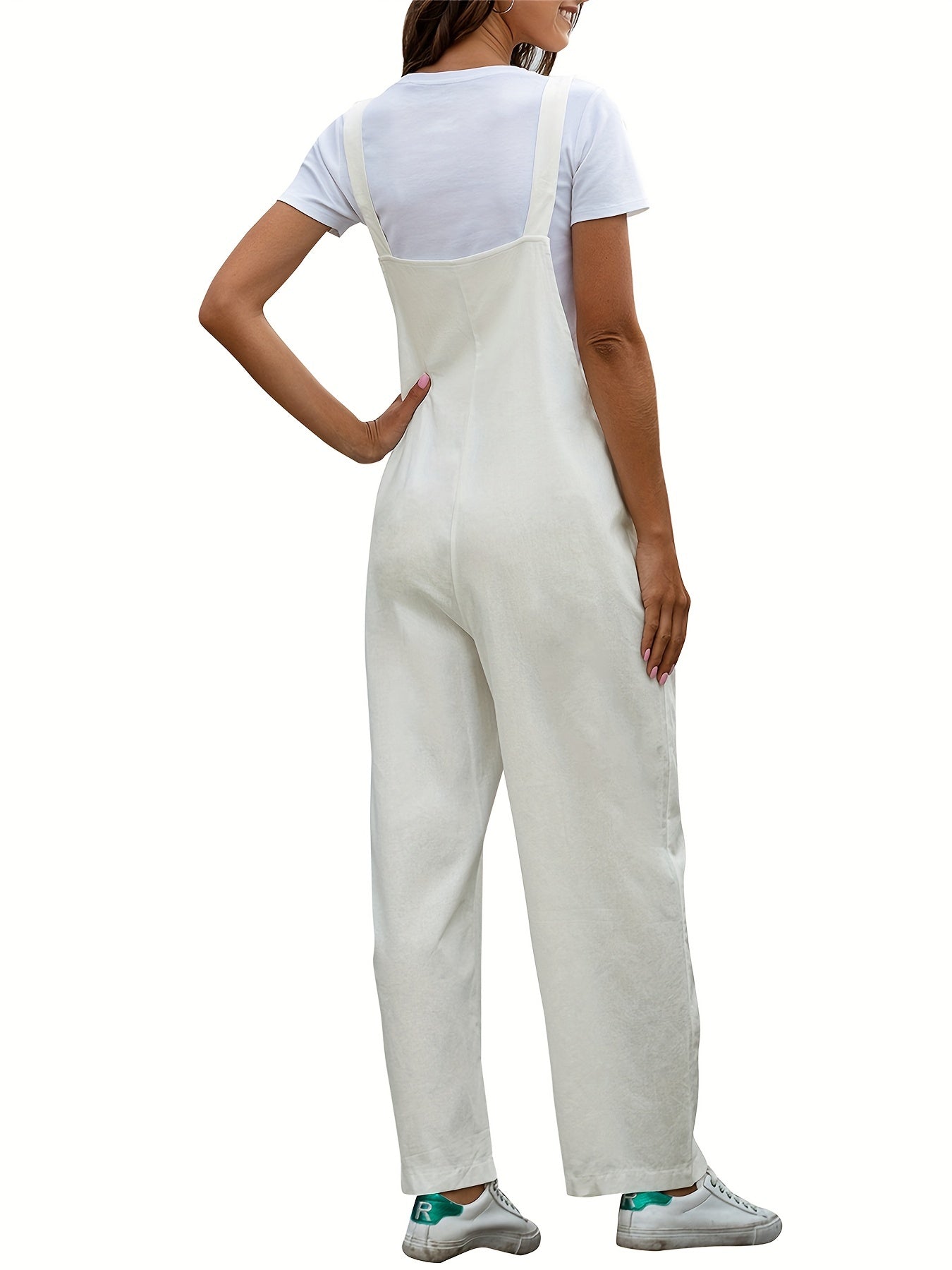 Dual Pockets Overall Jumpsuit Casual Straight Leg Overall Jumpsuit