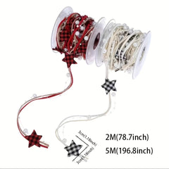 Red & Checkered 5-Point Star Decoration Strip - Christmas Tree DIY Ribbon
