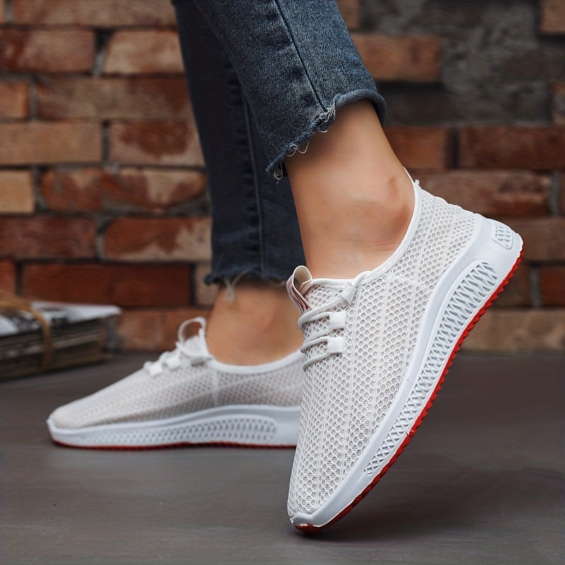 Women's Breathable Knit Sneakers Lightweight Low Top Lace Up Shoes