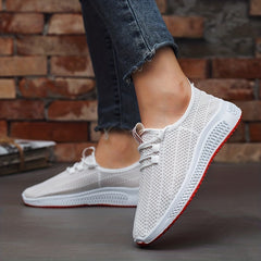 Women's Breathable Knit Sneakers Lightweight Low Top Lace Up Shoes