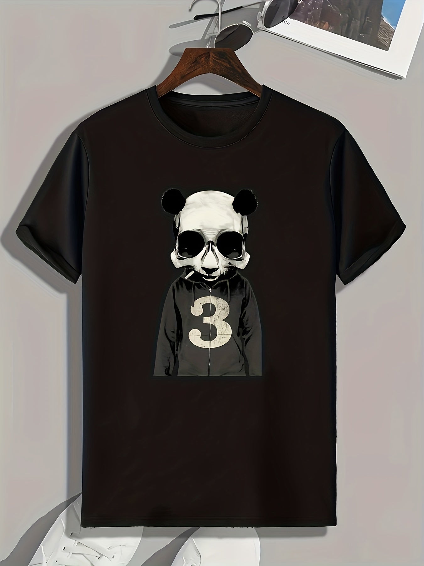 Panda Skull Print Men's Graphic T-shirt for Summer