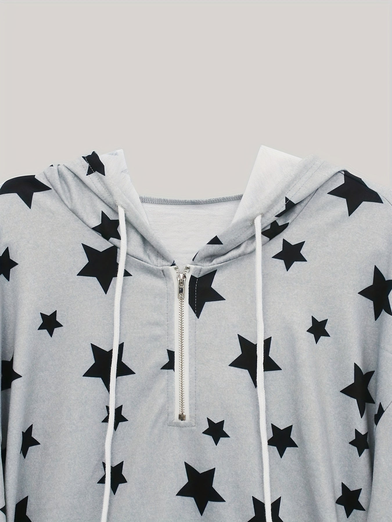 Star Print Kangaroo Pocket Zip Hoodie Drawstring Hoodies Sweatshirt