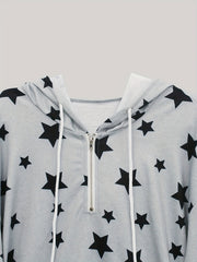 Star Print Kangaroo Pocket Zip Hoodie Drawstring Hoodies Sweatshirt