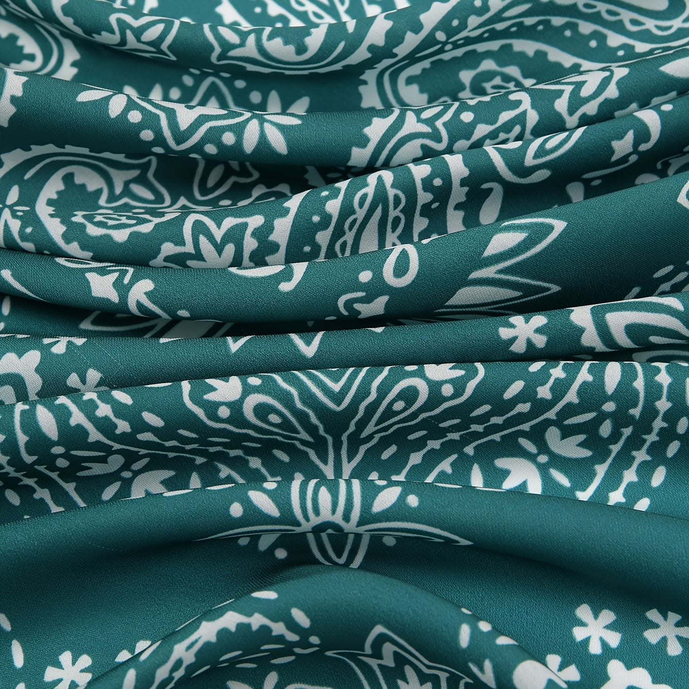 Green Paisley Print Bandana Satin Square Scarf Boho Shawl