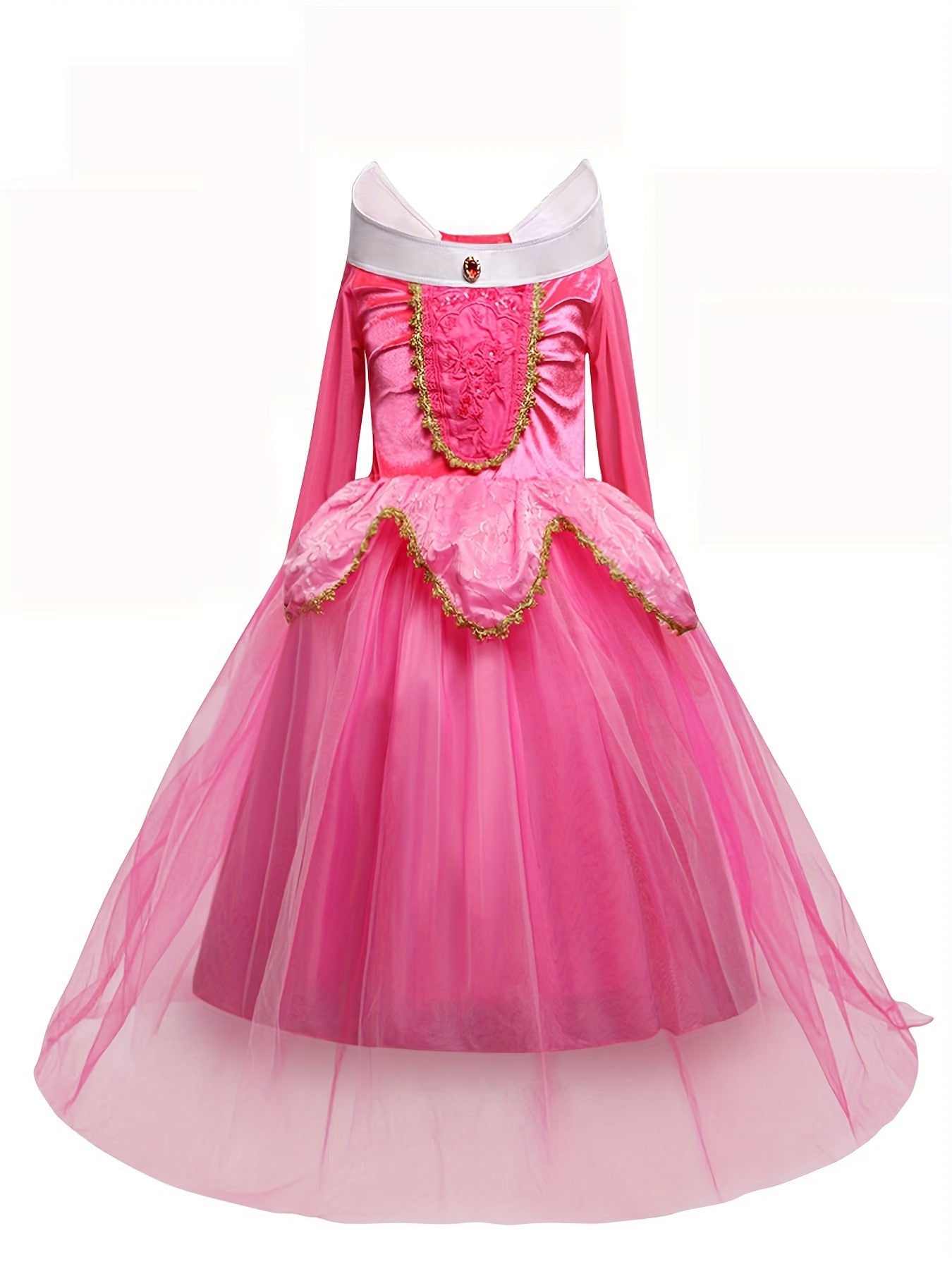 Princess Dress with Artificial Diamonds and Mesh Sleeves