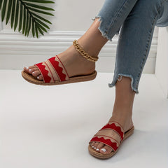Women's Wave Striped Linen Slides Ultra Light Open Toe Double Bands Shoes
