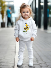 OERYUI Flower & Bee Print Hooded Set For Sports Spring Fall