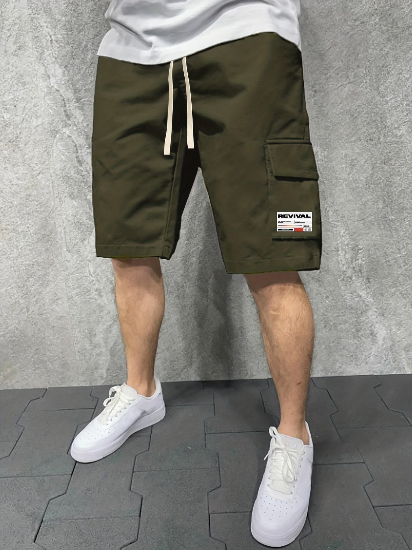 Men's Casual Cargo Shorts Solid Stretch Elastic Waist Drawstring