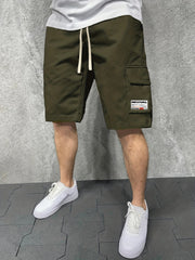 Men's Casual Cargo Shorts Solid Stretch Elastic Waist Drawstring
