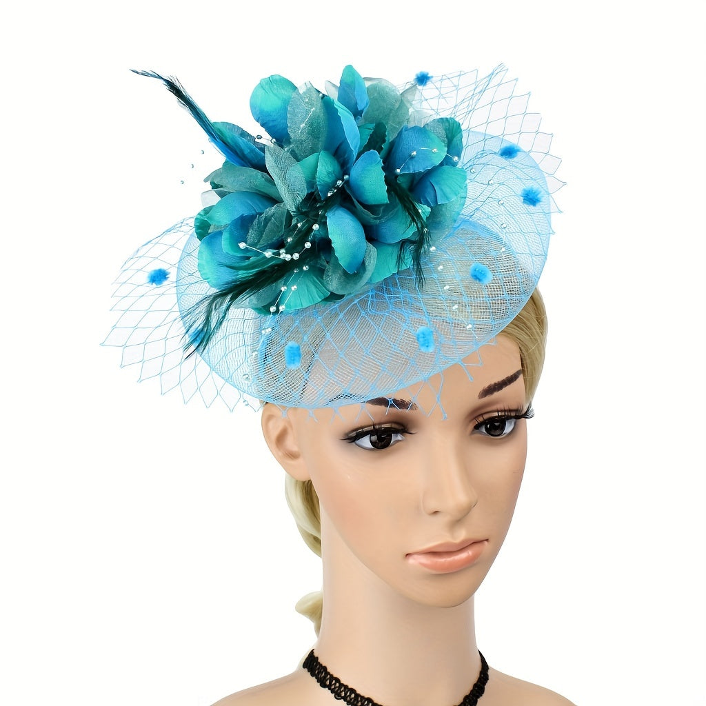 Green Mesh Flower Fascinator Hats With Veil Pillbox Hat Velvet Hair Clip