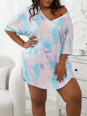 Tie Dye Print V Neck Tee & Shorts Set