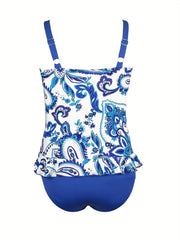 Floral Print Tankini Set with Ruffle Trim Cami Top & Brief
