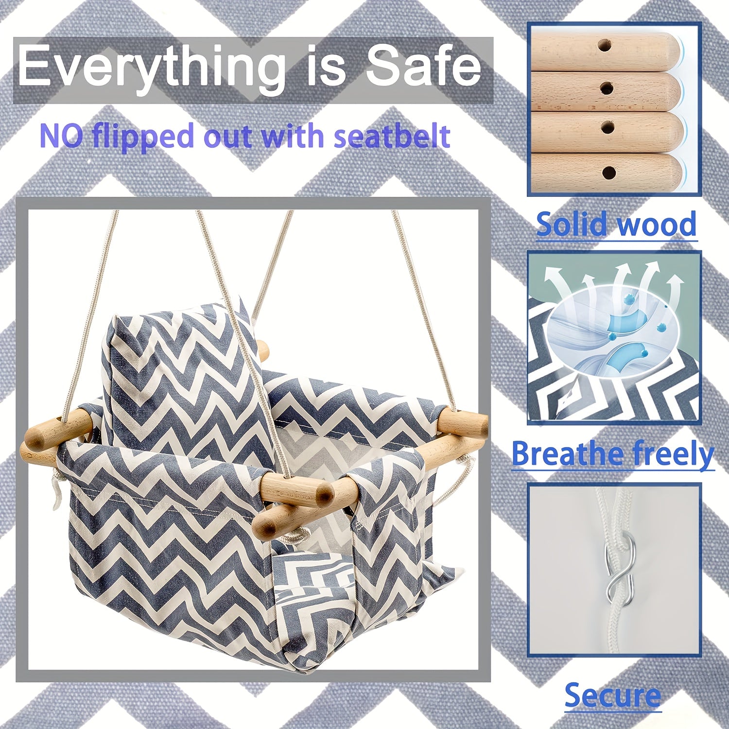Canvas Baby Swing with Soft Backrest Cushion