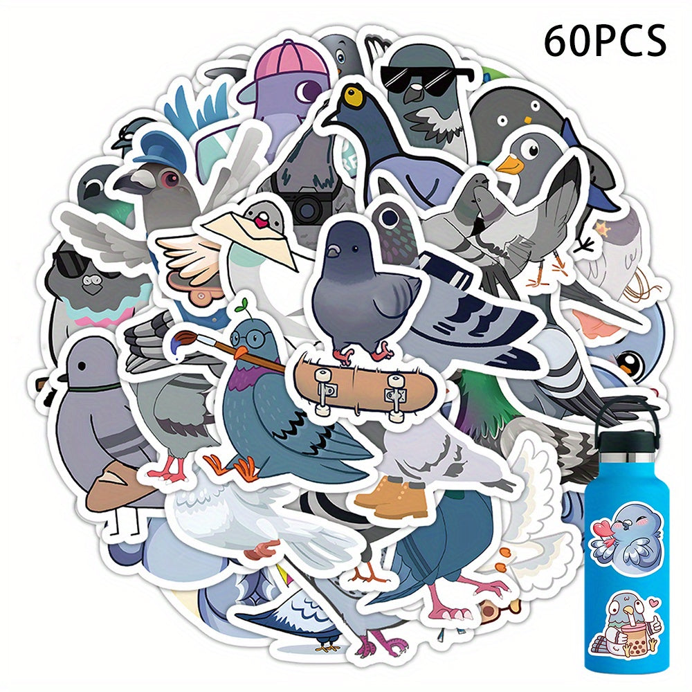 60Pcs Pigeon Cartoon Sticker For Laptop Travel Bottles