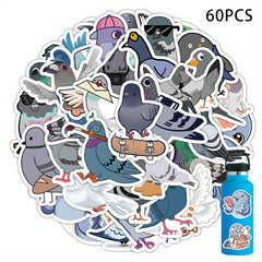 60Pcs Pigeon Cartoon Sticker For Laptop Travel Bottles