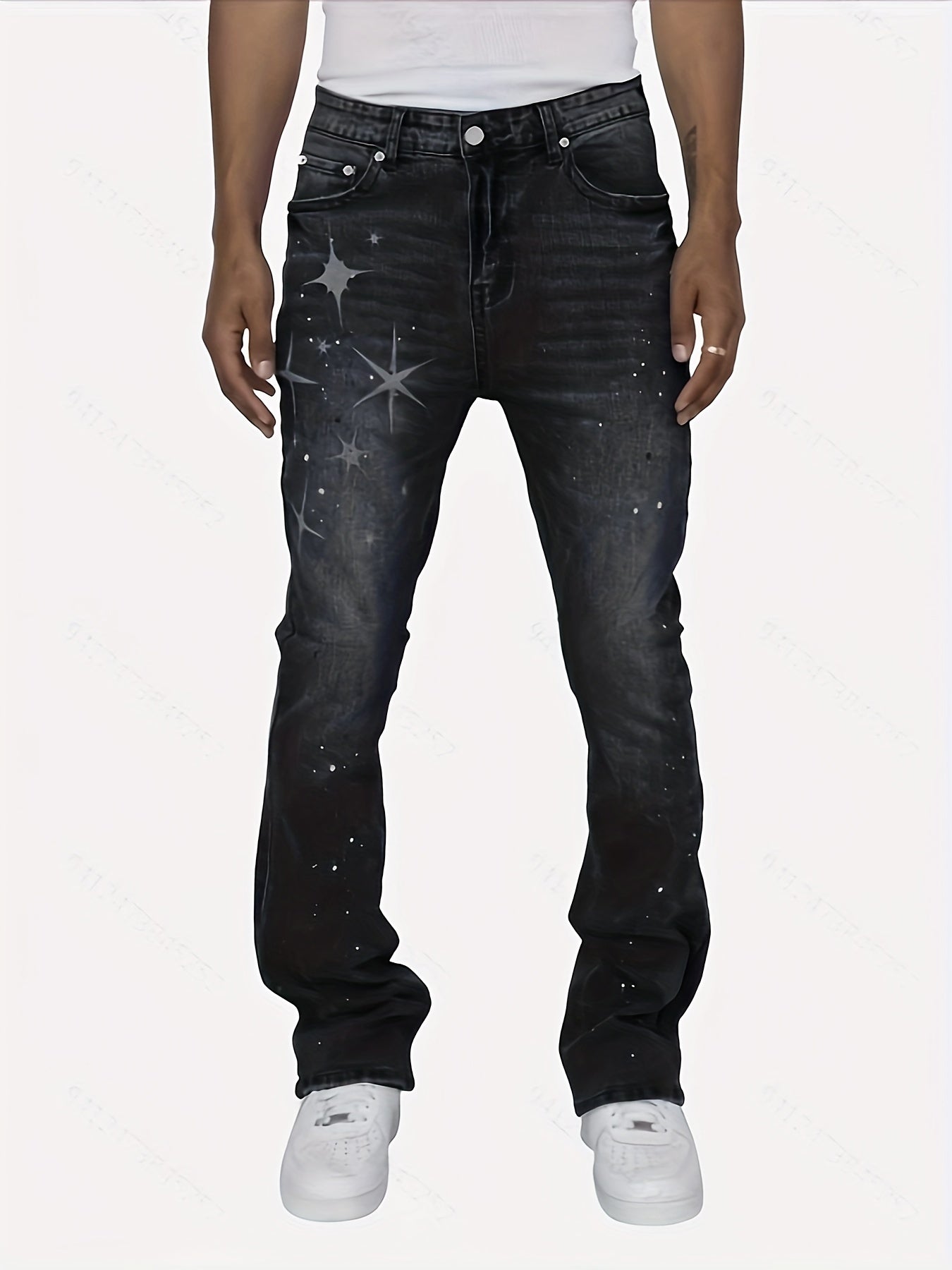 Mens Star Pattern Slim Fit Denim Jeans