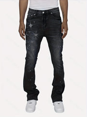 Mens Star Pattern Slim Fit Denim Jeans