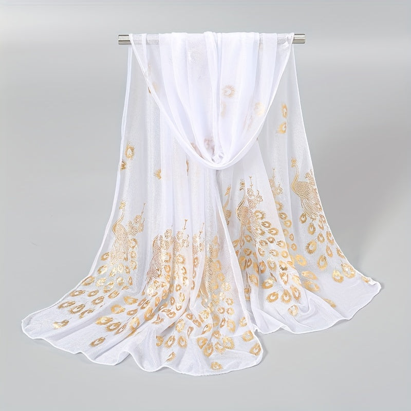 Peacock Hot Stamping Scarf Thin Breathable Shawl Women Sunscreen Windproof