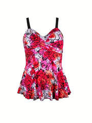 Tie Dye Floral Print V Neck Tankini Top