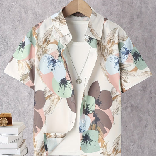Boys Flower Print Button Down Short Sleeve Shorts